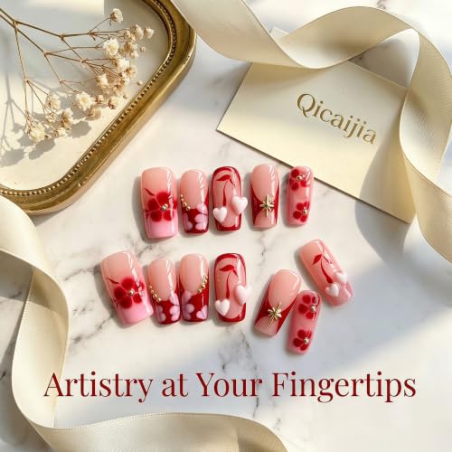 Medium Square Press on Nails Handmade Red Gradient False Nails - color: style5