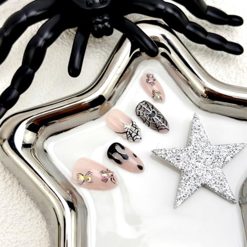 Halloween Press on Nails Medium Almond Fake Nails Spider Web Gothic Art - color: Halloween Press on Nails 02