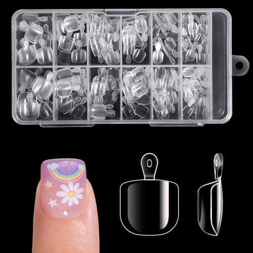 krofaue Kids Nail Tips with Handle - Flexible Gel Press on Nails - color: Clear Kids Nail Tips