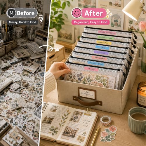 12 Pcs Sticker Storage Organizer Clear Zipper Pouches (9.5×4.7 Inches) - size: 9.5x4.7inch