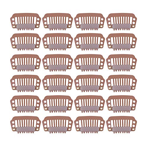 YANTAISIYU 24 Count 28mm Metal Hair Clips with Rubber Snap Clips, Light Brown - 24 pcs/lot, Invisible and Tight Grip for Wig Hairpiece Hair Extension and DIY Use - color: Light Brown, style: 28mm