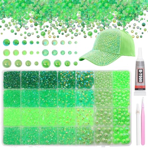 14000Pcs Green Flatback Rhinestones and Pearls for Bedazzling Kit - color: S2