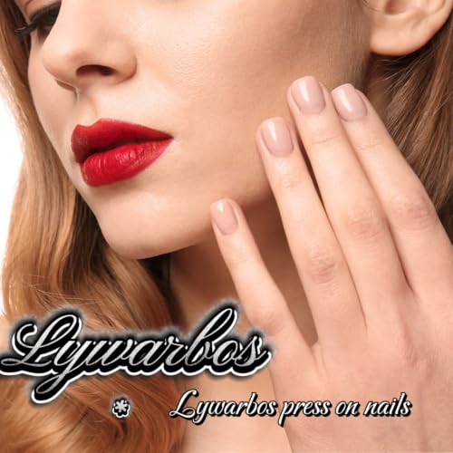 Short Square Press on Nails Polka Dot Fake Nails Nude Nails Press Ons - color: Nude