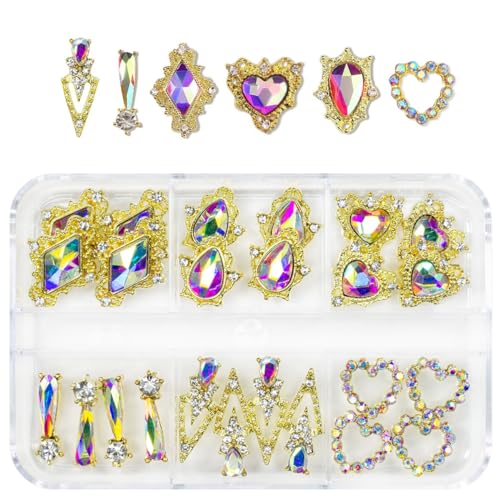 24pcs Crystal AB Nail Rhinestone Luxury Nail Charms 3D Heart Charms for Nails Big Nail Gems Nail Crystal Diamonds Jewelry Stones Alloy Nail Art Studs Nail Art Supplies w Box for Nails Decorations - color: Luxury Charms - Crystal AB, size: 1 Box