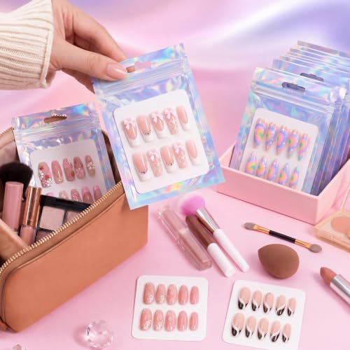 50Pcs Press On Nail Packaging with Nail Stand for Painting Nails - color: Holographic