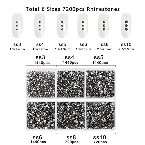 Beadsland Flatback Rhinestones, Black Diamond, 7200pcs Mixed 6 Sizes - color: Black Diamond