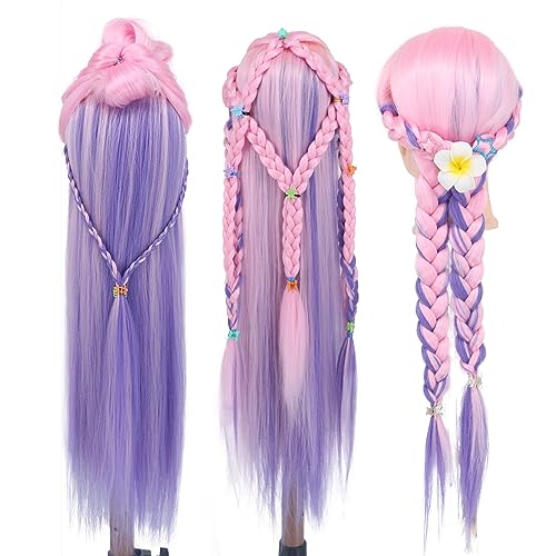 Eumos Mannequin Head with Hair, 29'' Doll Head for Hair Styling - color: Pink Purple