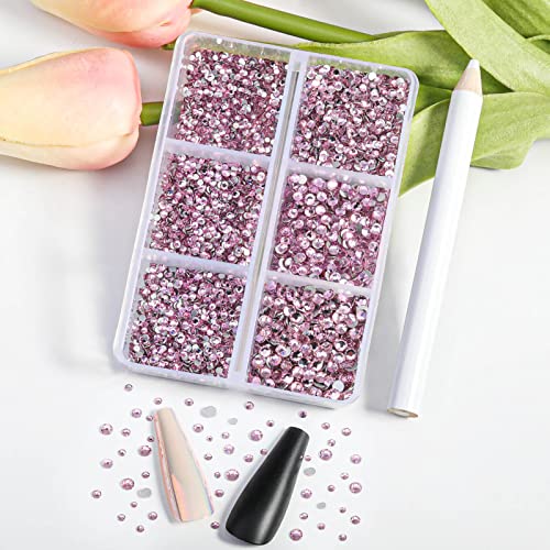 Beadsland Flatback Rhinestones, Light Pink, 7200pcs Mixed 6 Sizes - color: Light pink