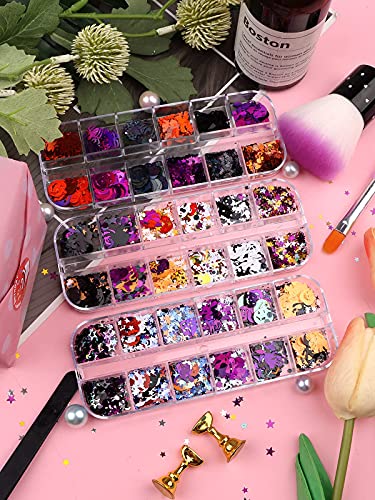 EBANKU Halloween Nail Glitter 3 Boxes Halloween Confetti Pumpkin Ghost - color: Halloween - 3P B