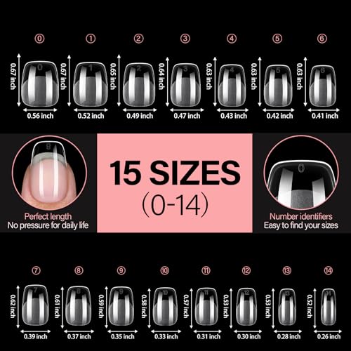 AILLSA Short Square Round Fake Nail Tips 240Pcs Soft Nail Gel Tips