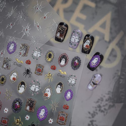 Halloween Nail Stickers Ghost Spider Web Nail Decals for Nail Art 2 Sheets - color: Color17