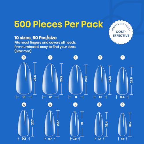 Beetles Gel Nail Tips Almond Medium Shape Nails 500Pcs Pre Shaped - color: Medium Almond 500pcs (Clear)