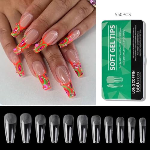 Coffin Nail Tips Press On Nails, 550 pcs, Long Full Cover