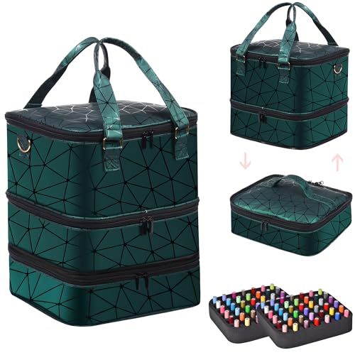 FCQQYWZ Large Nail Polish Organizer Case Hold 84+ Bottles Nail Polish & Nail Lamp, 3 Layers Nail Organizers and Storage for Nail Tech with Divider, Travel Carrying Case(Green) - color: Green-84Bottles