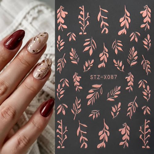 Leaf Nail Stickers, Rose Gold Nail Decals for Fall Nail Art, 4 Sheets - color: Multicolor-02