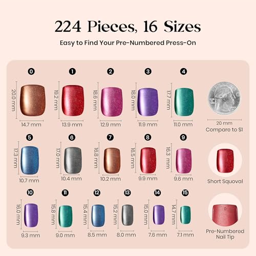 Beetles X Press Cat Eye Nails - 7 Colors Short Square Press On Nails - color: 4 - Midnight CatEye - S
