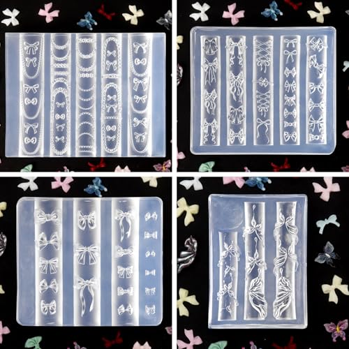 Laza 4pcs 3D Bowknot Silicone Nail Art Molds, Ribbon Bow Shapes Nail Molds - color: Bowknot