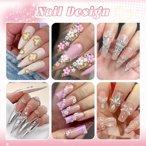 Nail Beads and 3D Flowers Glass Nail Rhinestones for Nails Pearls Charms - color: 04 2 Boxes Nail Art Decos Set 12