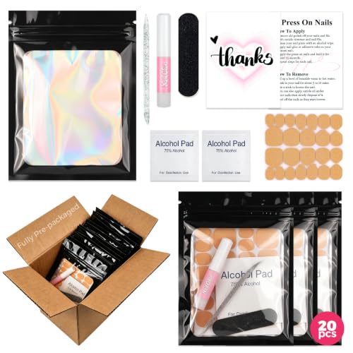 20 Sets 7-in-1 Press On Nail Prep Kit, Nail Prep Application Disposable Kit - color: Black