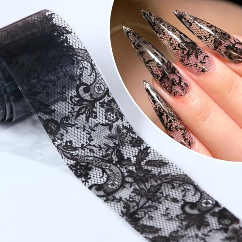 10 Rolls Lace Nail Art Foil Transfer Sticker Black Lace Flower Designs - color: Black Lace