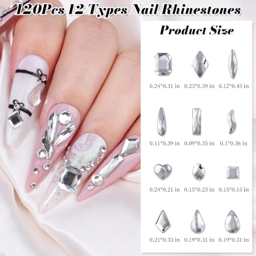 3320Pcs 3D Glass Nail Rhinestones Crystal Clear Rhinestones for Nails - color: White