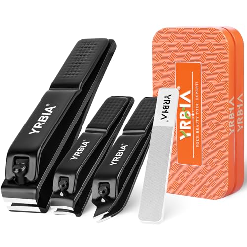 4 Piece Ultra Sharp Nail Clipper Set with Glass File & Tin Box, Black - size: 4-piece set
