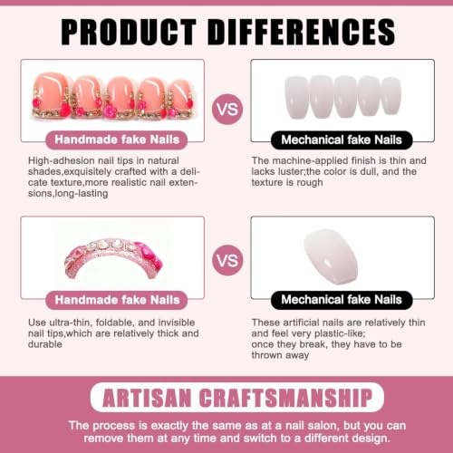 Handmade Press On Nails, 10 Pcs Long square Reusable Stick Ons for Women, French 6D Acrylic Fake Nails(L) - color: Golden Bow, size: L