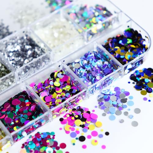 Nail Glitter Sequins Round Confetti Glitter Holographic Colorful Dot Flakes - color: W23