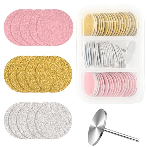 TIESOME 60 PCS 25mm Sanding Paper Discs with Metal Nail Drill Bit Foot File Drill Bits, 80#180#240# Grit for Nail Drill Foot Files Electric Remover Dead Skin Callus(Yellow, White,Pink)