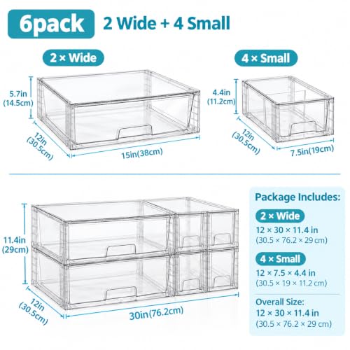 Vtopmart Clear Stackable Storage Drawers, 6 Pack Wide Organizer Set - style: 4 Small+2 Wide
