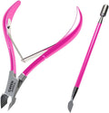 Professional Cuticle Trimmer & Nippers, Stainless Steel Nail Care Tool - color: Pink Nipper With Pusher - Pack 1