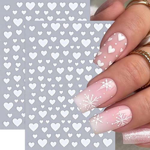 8Sheets Heart Nail Stickers Red Love Nail Decals 3D Self-Adhesive Valentine's Day Nail Art Stickers White Black Heart Nails Design Little Love Hearts Nail Supplies for Women Girls Acrylic DIY Manicure - style: red heart