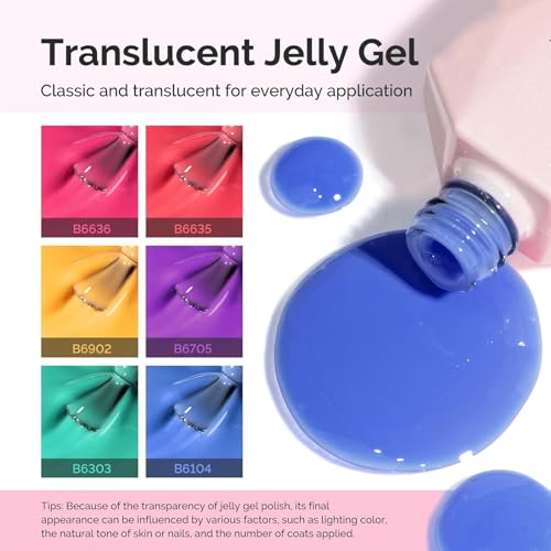 MelodySusie Jelly Gel Nail Polish Set 6PCS Milky or Jelly Texture 15ML - color: Neon Jelly Splash 15ML