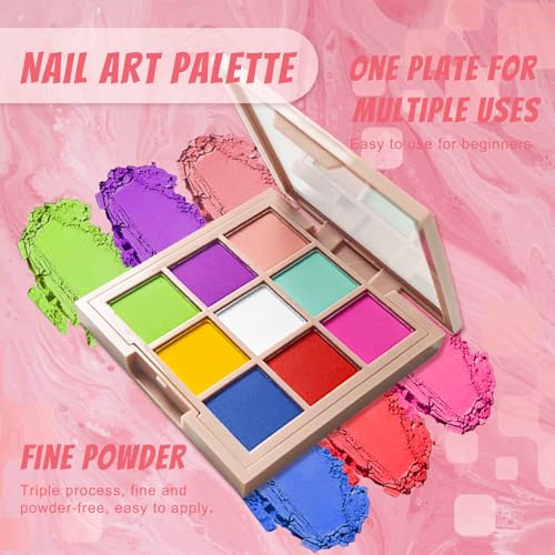 18 Colors Nail Pigment Powder Palette, Pigment Powder for Nails Set and Nail Art Sponges with Grabbing Pen, Ombre Aura Pigmentos para Uñas, D+F - color: multicolored-D+F