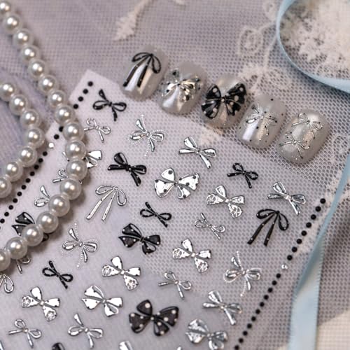 Black Silver Bow Nail Art Stickers - Cute, 3D Self-Adhesive - color: Color-06