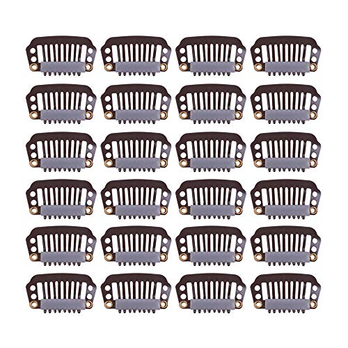 YANTAISIYU 24 Count Metal Hair Extension Clips, 28mm 8-teeth Snap Hair Clips for Wigs Hairpiece Hair Extensions Accessories, Dark Brown - color: Dark Brown, style: 28mm