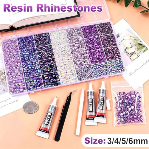28000 Pcs Purple Rhinestones for Bedazzling 3/4/5/6mm Gems for Crafting DIY - color: Purple