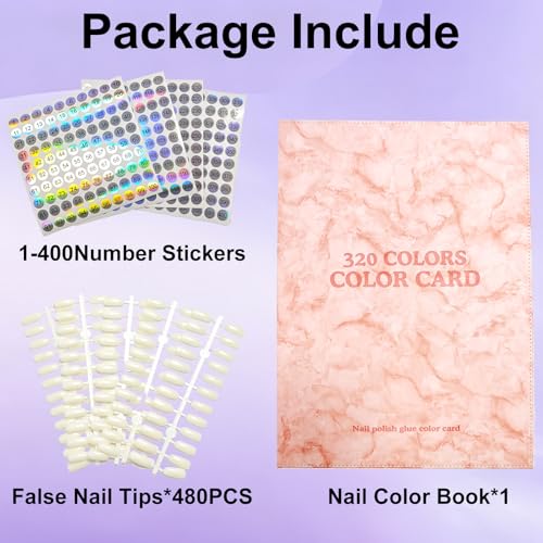 320 Nail Swatch Book with 480 False Tips & 1-400 Number Stickers, Pink