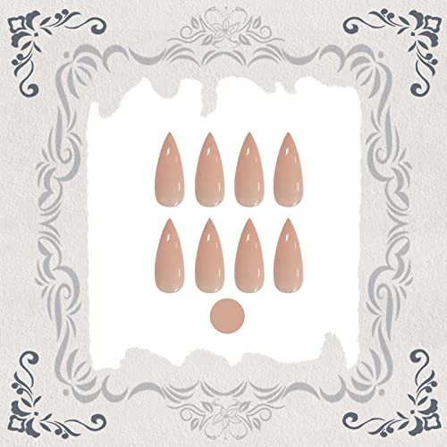 Nude Press on Nails Medium Long Almond Glossy Fake Nails for Women - color: 01-Nude Stiletto