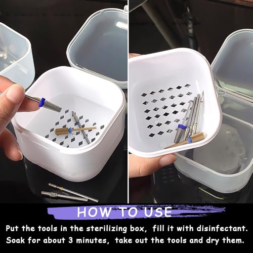 Nail Tool Sterilizer Box, Portable Soaking Box for Nail Drill Bits, White - color: White