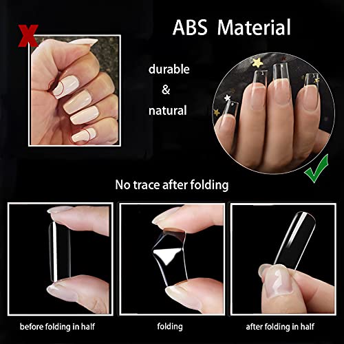 500Pcs Square Nail Tips Full Cover Clear Fake Nail Tips for Acrylic Nails, Size 0~9 - color: B-square clear