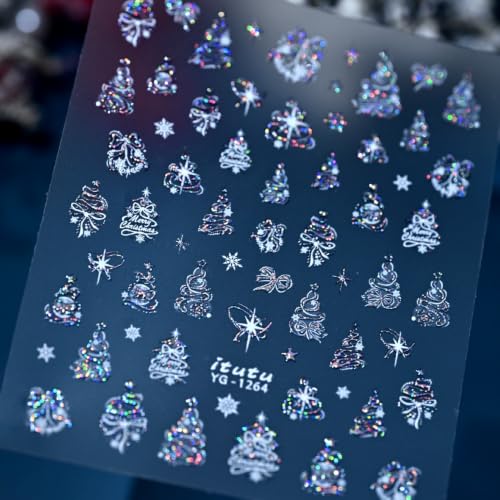 Laser Silver White Glitter Star Christmas Tree Christmas Nail Stickers - color: Color 15