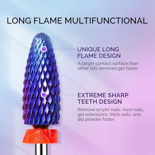 MelodySusie 3Pcs Nail Drill Bits Set, 3/32'' Carbide Tungsten Bits, Long Flame, Smooth Round Top Small Barrel and Tapered Nib Bits, Suitable for Manicure Pedicure Cuticle Gel Acrylic Remover, Purple - size: C Set