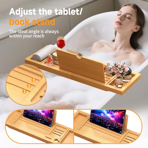 Bathtub Tray Caddy Fits Most Tubs Adjustable 23-34'' Beige - color: Beige 2