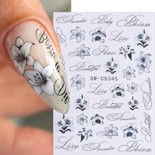 Gradient Lily Flower Nail Stickers with Gothic Letter Art Designs - color: Multicolor-07