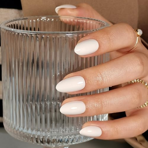CurvLife Medium Almond Press On Nails, Milky White - color: A9 - Cream Whisper