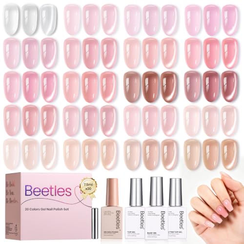 Beetles Jelly Gel Nail Polish Set, 20 Colors Nude Pink Gel Nail Kit - color: A - Sheer | Lady's Whisper