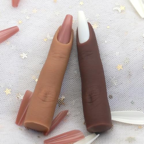 Silicone Fake Finger to Practice Fake Nails, Soft Silicone Practice Fingers for Acrylic Nails, Bendable Fake Training Finger Flexible Nail Practice Fingers for DIY Nails(Color 6) - color: 6# Silicone Finger