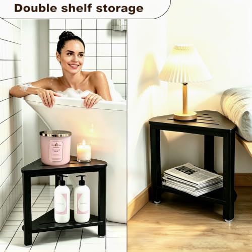 IBosins Corner Shower Stool 14in Small Bench Storage Shelf Black Finish - color: Black Finish, size: 14 Inch, style: 2-Tier
