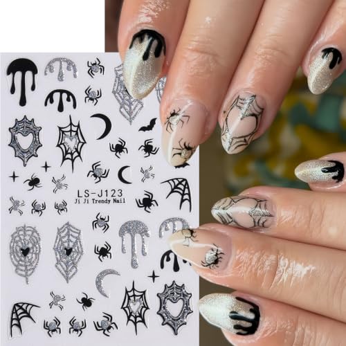 6Sheets Gothic Nail Stickers 3D Self-Adhesive Glitter Ghost Bat Nail Decals Skull Spider Web Blood Drop Knife Nail Designs Pumpkin Spider Nail Art Stickers Halloween Supplies for Women Manicure DIY - color: Halloween10